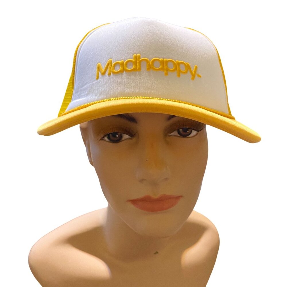 Mad Happy Classic foam trucker snap back hat yellow OS NEW